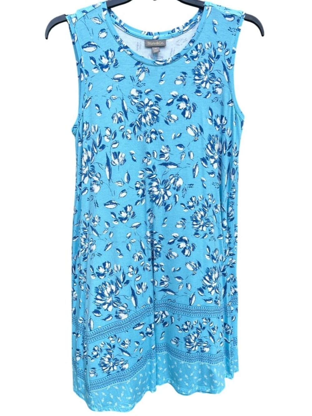 Style & Co Blue  0X Floral Sleeveless A-Line Flip Flop Dress